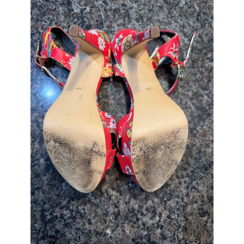 G BY GUESS Womens Red Floral Platform Sandals Ankle Strap Stiletto Heels Size 8M - Picture 4 of 6